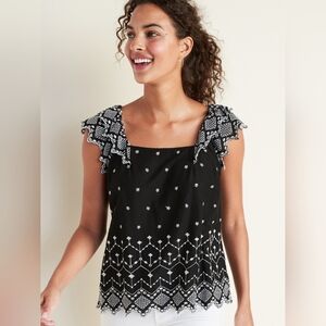 Old Navy Square-Neck Embroidered‎ Top Medium Bohemian Casual Romantic Coquette